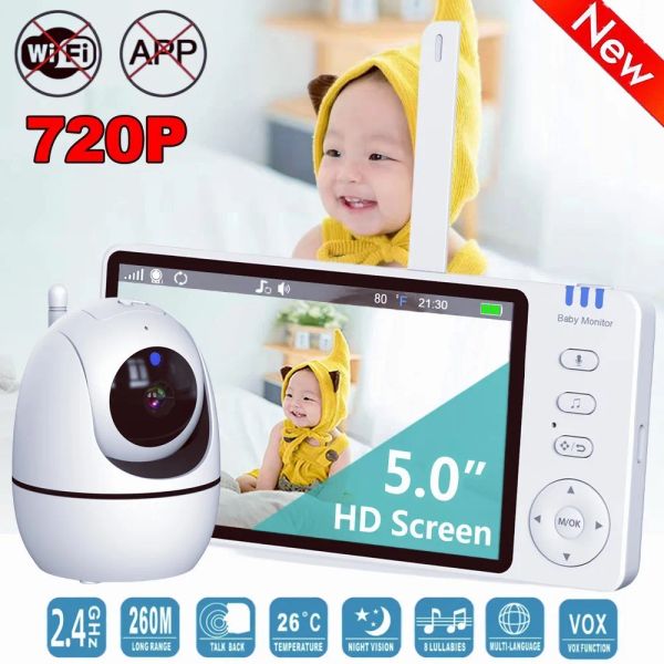 Monitor Monitor 5,0 pollici 2,4 g wireless video monitor baby monitor da 3500 mAh Schermata IPS con fotocamera PTZ Nanny 2way Audio Vox Lullaby Up USB Charge