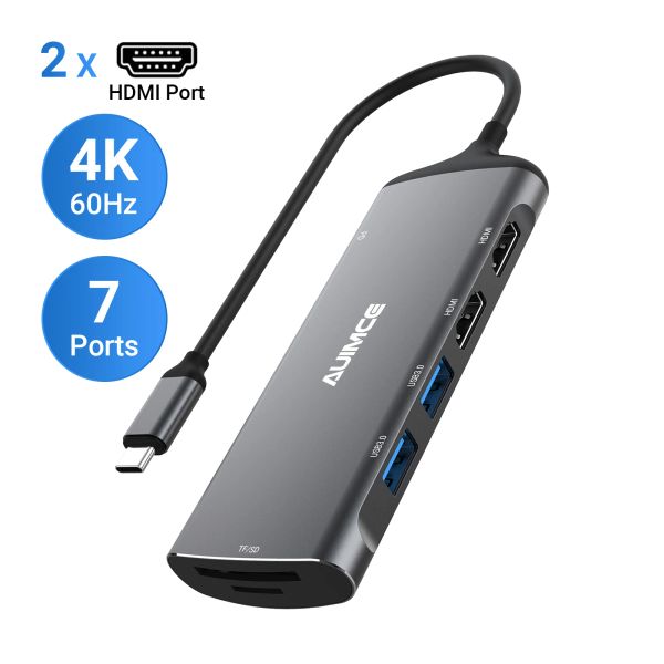 Hubs 71 USB tipo C Hub 4K60HZ Dual HDMI USB3.0 PD 100W Charging SD/TF Reader Docking Splitter para MacBook Pro/Air M1 M2