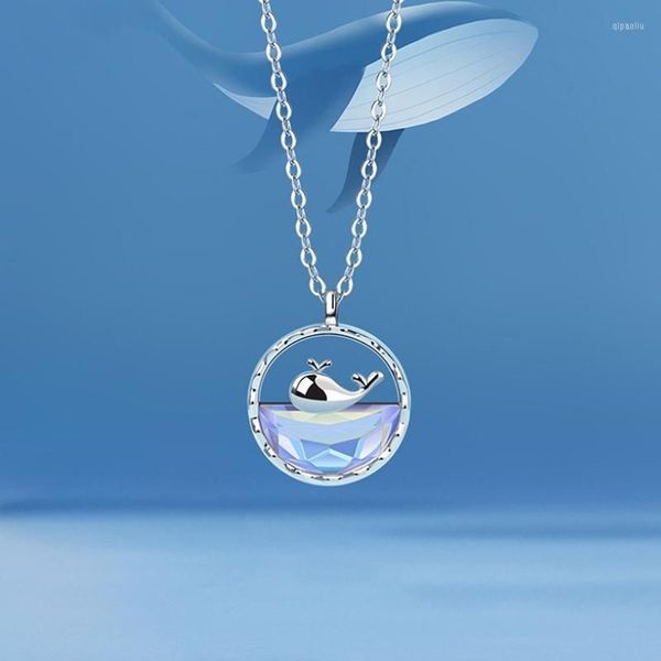 Anhänger Halsketten 925 Briefmarkenwal für Frauen Magie Farbe Blaues Meer Schlüssel Kette Ozean Serie Mode Silber Schmuck272K