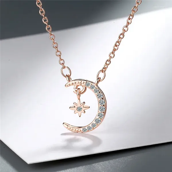 Anhänger Vintage Lady Rose Gold Halskette für Frauen Schmuck Fashion Zirkon Mond Star Anhängerin weibliche Prinzessin Schlüsselbein Accessoires