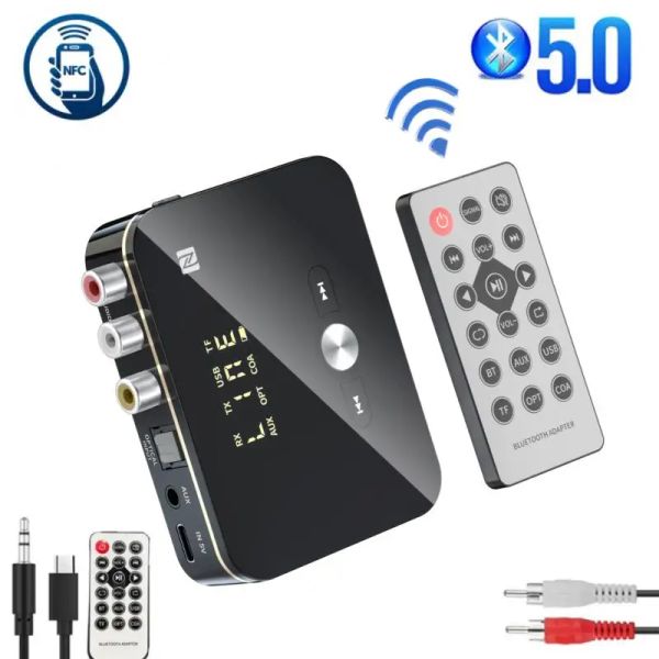 Adaptador M8 Receptor sem fio Bluetooth Adaptador de áudio NFC LED estéreo LED 3,5 mm Jack RCA RCA Optical HandsFree Call TV TV PC