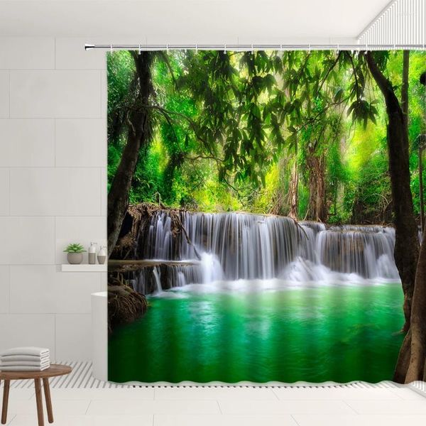 Tende per doccia a cascata vista panoramica albero verde giallo foglia gialla pianta fiore soggiorno bagno decorazioni vano da bagno