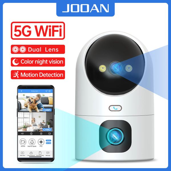 Мониторы Jooan 5G Wi -Fi Camera Dual Lins 6MP PTZ IP -камера 10x Zoom Zoom Home Color Night Auto Tracking Smart Baby Monitor.