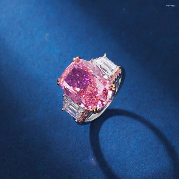 Кластерные кольца Фабрика Прямые продажи сокращают высокоуглеродные бриллианты серебро S925 Кольцо женское розовые украшения