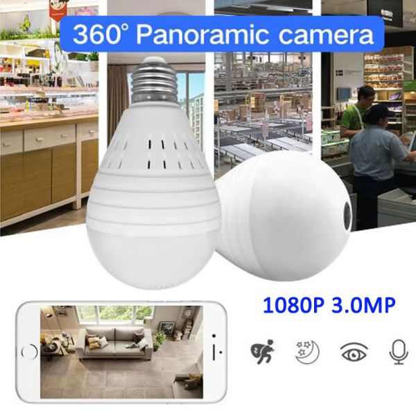 Kameras Sonderverkauf 1080p Glühbirne Leichte WLAN -IP -Kamera 3,0 MP 360 Grad Fisheye WiFi -Kamera