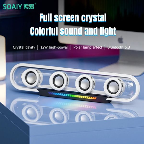 Alto -falantes Soaiy Computer Audio Desktop Crystal Music Esports Games Box Boxes de som Luzes coloridas Luzes portáteis sem fio Bluetooth alto -falantes