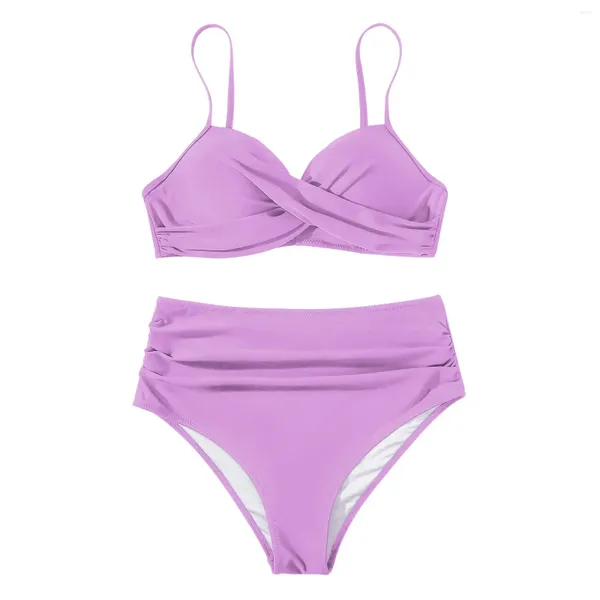 Biquíni roxo de roupas de banho feminina 2024 biliã biliniano push up maiô de maiô de alta maiô cortada maiô feminino na praia de verão desgaste de praia