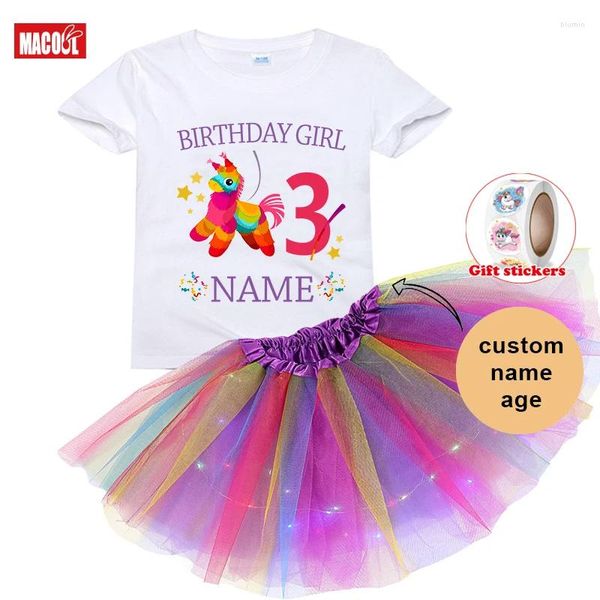 Kleidung Sets Mädchen Geburtstag Tutu Kleid Set Cartoon T Shirt Girl Kinder Kids Party Licht Weihnachten Personalisiert T -Shirt Kind