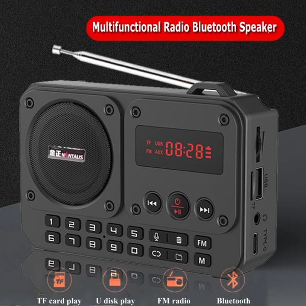 Radio Mini Tragbarer FM -Radio Multifunktional Radios Bluetooth -Lautsprecherrecorder mit LED -Anzeigeordner TF -Karte U -Festplatte Play Play