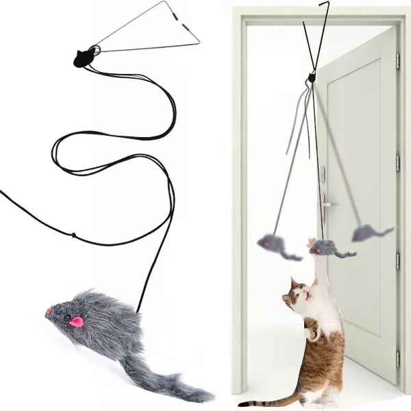 Toys Cat Interaction Toy Hanging Door Retractable Cat Grab Seil schwarzer Maus necken Stick Indoor -Katzenspielzeug Unterhaltung und Übung Spiel