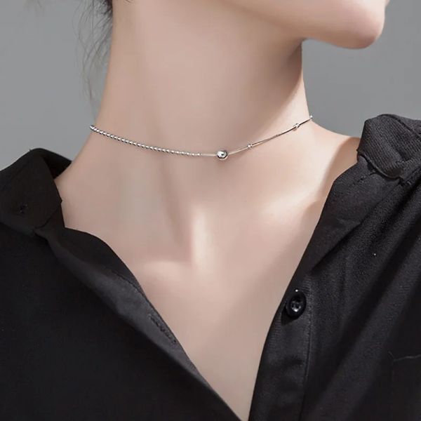 Halsketten Trustdavis Minimalist 925 Sterling Silber 6mm Perlen Schlangenkette Choker Kurzes Halskette für Frauen Hochzeit S925 Schmuckgeschenk DA1309