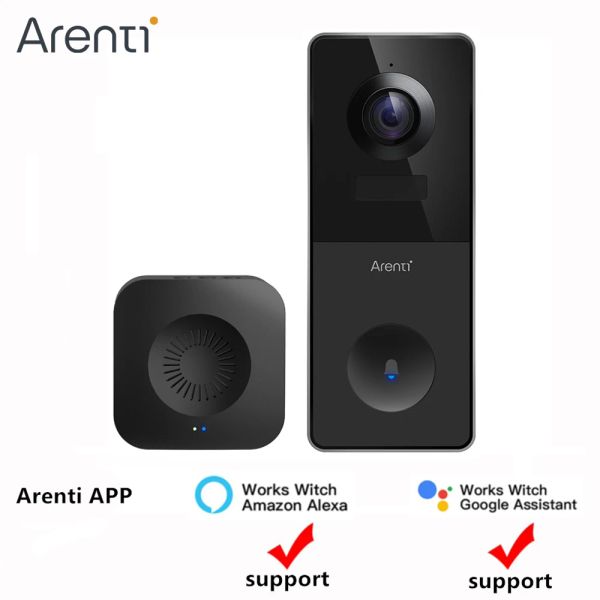 Câmeras Arenti A Outsado sem fio Porta Bell Surveillance Câmera Wi -Fi 2K Ultra HD Night Versão 6700mAh Battery Recarregable Video Intercom