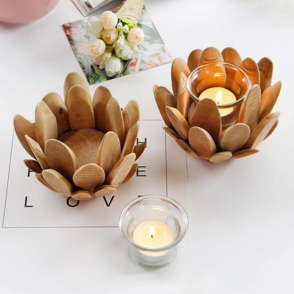 Titulares de vela Wooden 3d Rosed Flower Petal Cerâmica Cerâmica Tealight Titular