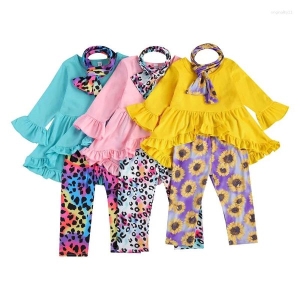 Roupas conjuntos de roupas FocusNorm 1-5y Criança criança bebê Roupa de roupa de Natal Roupa de manga comprida cor de cor de tração de vestido de cor top top lenço de calça
