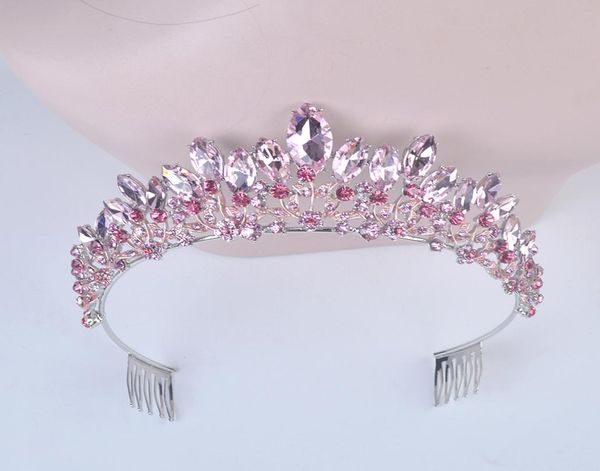 Nuova Fashion barocca Luxury Pink Crystal Crystal Bridal Crown Tiaras Women Diadem Tiaras per Accessori per capelli da sposa per ragazze Y2008075116230