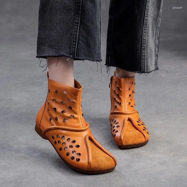 Повседневная обувь Johnature Retro Dismande Hollow Out Summer Boots 2024 Подлинные кожаные сандалии универсальные женщины