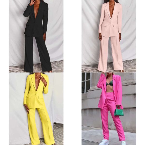 Elegante pantaloni estivi da donna in 2 pezzi: set di blazer per affari casuali di ufficio, abiti vintage formali