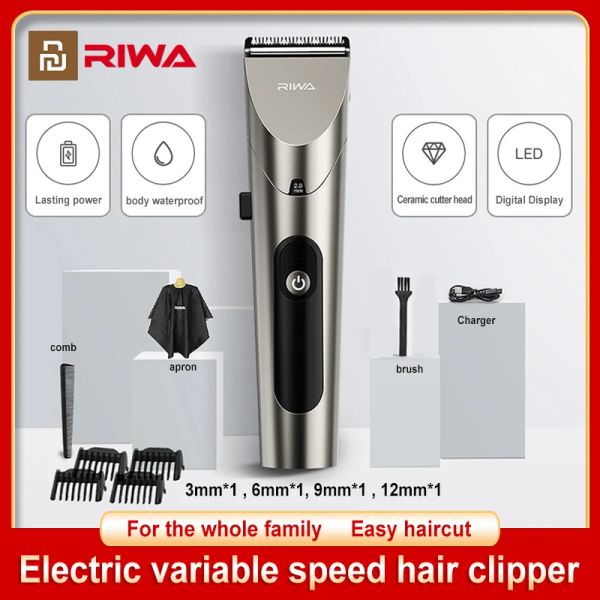 Клипперс Riwa Electric Hair Clipper Washable Перезаряжаемая переменная скорость Профессиональный парикмахерский триммер с углеродистой стальной головкой