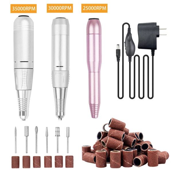 Canetas 35000/30000/25000 rpm portátil caneta elétrica Máquina de perfuração de unhas de unhas Removedor de gel de manicure Máquina de manicure elétrica Ferramenta de unhas elétricas