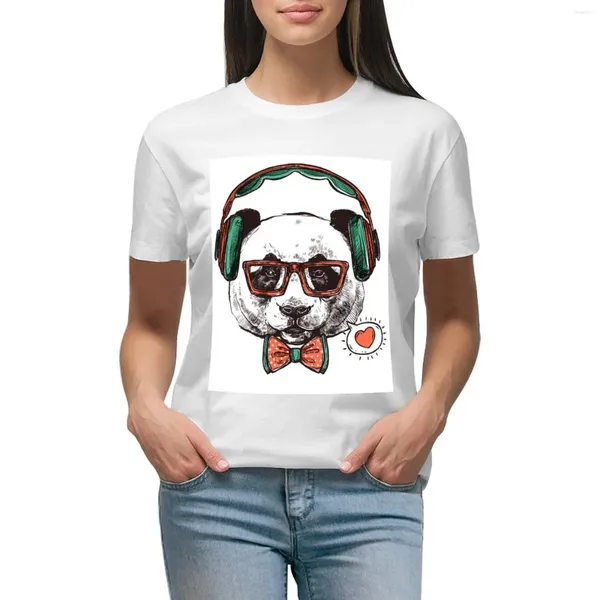 Camiseta de fones de ouvido feminina POLOS PANDA TOPS BONITAS TOPS SUMPLHAS SUMPLEM PARA MULHERES