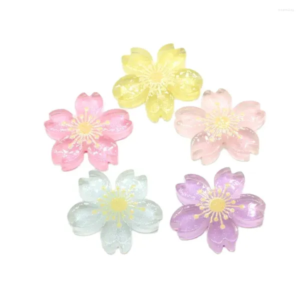 Flores decorativas 50/100pcs de Natal a granel 26 mm transparente cerejeira chermos Charms 3d Flor Cabochon