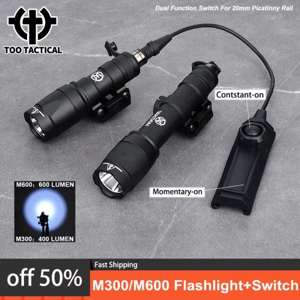 Scopes Tactical Surefir M300 M600 Taschenlampe Outdoor Hunting White LED Scout Light M300A Spotlight Dual -Funktion Druckschalter M600C