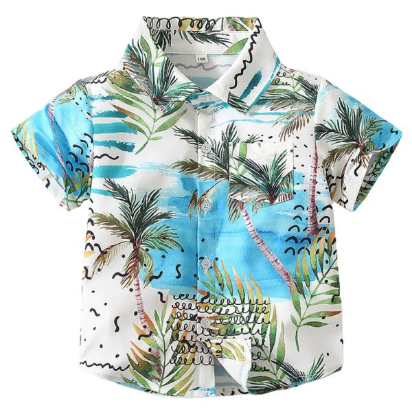T-Shirts Bebek Erkek Gömlek Erkekler Kısa Kollu Gömlek Yakışıklı Baskı Çocuk Kıyafetleri Üstler Yaz Toddler Gömlek Pamuk Plaj Tarzı Giyim 16y