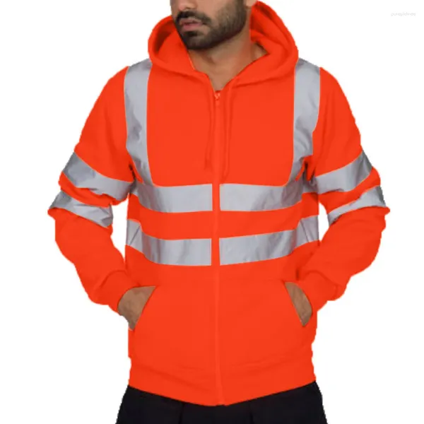 Con cappuccio maschile da uomo con cappuccio con cappuccio con cappuccio con cappuccio con cappuccio con cappuccio top riflettente a strisce fluorescente di sicurezza da strada da strada da lavoro sudaderas