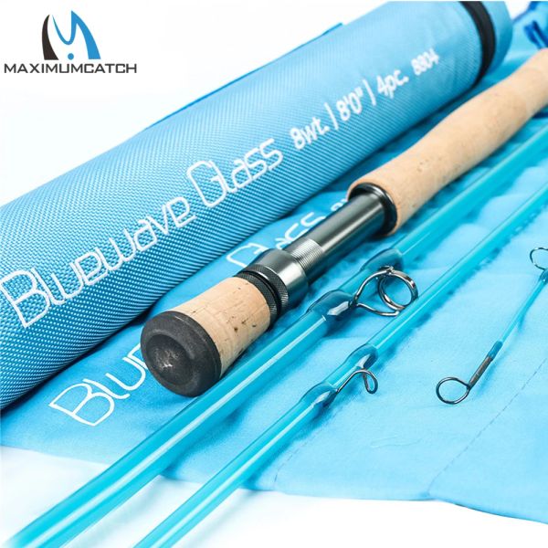 Acessórios Maximumcatch Bluewave 8ft 8wt água salgada haste de pesca mosca moderada Ação rápida 4pc Fibro de vidro transparente Rode