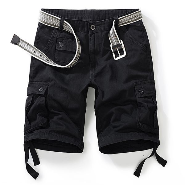 Calça de carga masculina de verão calça de várias bolsas pretas shorts casuais gordos