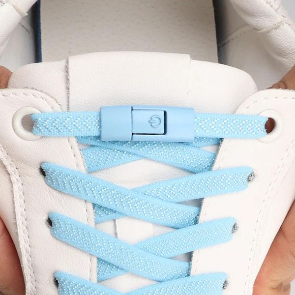 Schuhteile Press Schloss Schnürsenkel ohne Krawatten Schnürsenkel flache elastische Schnürsenkel Sneakers Kinder Erwachsene keine Krawatte für Schuhe Accessoires