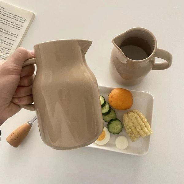 Canecas Nordic Khaki Cerâmica Botthe de Água Corte De café da manhã Drink Tea Coffee Jug Home Cozinha leite reutilizável com alça