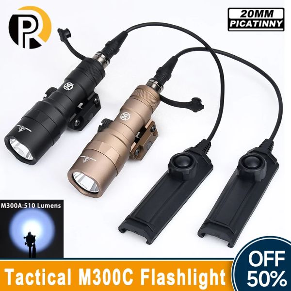 Scopes Wadsn Tactical M300C M300A leistungsstarke Taschenlampe LED Hunting Rifle Light Mini Waffe Scout Light Withual Switch Airsoft Accessoire