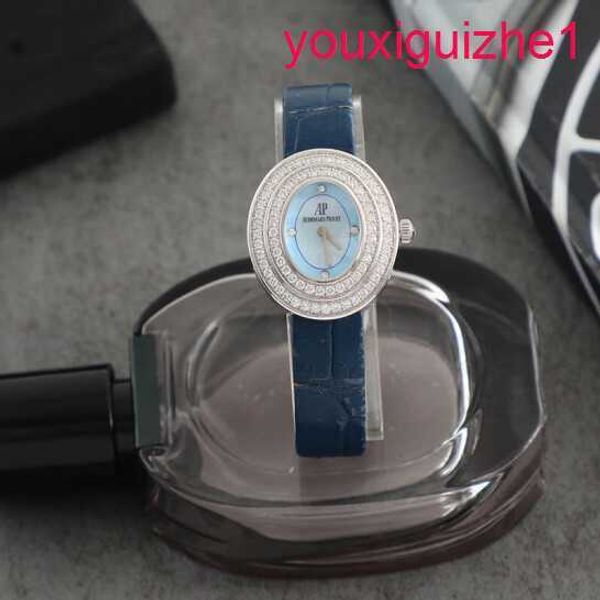 AP weibliche Handgelenk Uhr 67395BC Damen Hellblau Platte Original Diamant 18k Weißgold Quarz Damen Uhr