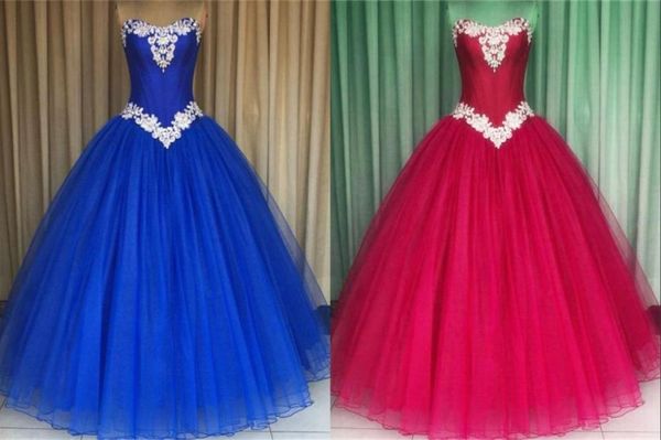 Atemberaubende königsblaue rosa Quinceanera Prom Kleider billige Ballkleid Süße 16 Kleider für Mädchen Organza Korsett Rückenperlen Crysta8314925