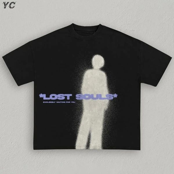Übergroße Herren T-Shirts Goth Lost Souls gedruckt Unisex Kurzarm T-Shirt Fashion Cotton T-Shirt Harajuku Sommer Tops Hip Hop 240422