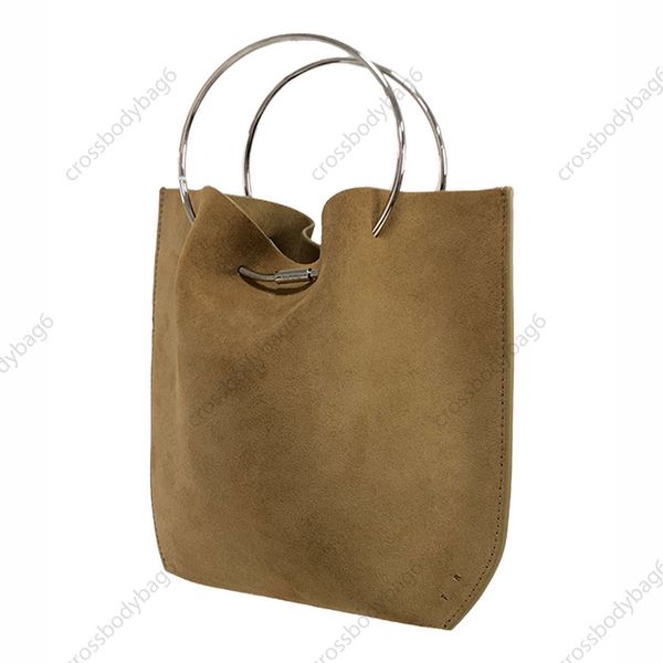 Satır torbası süet debriyaj el çantası metal halka deve kova çantası saf renk lüks çantalar basit minimalist stil yumuşak deri mini kova boyutu 23cm
