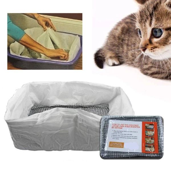 Hausbrecher 10 Prozent wiederverwendbarer Katzenfilter Filter Hände kostenlos Pet Cat Excrement Liner Elastic Cat Sand Bag Filter Haustier Hygiene Katzentoilette Liner
