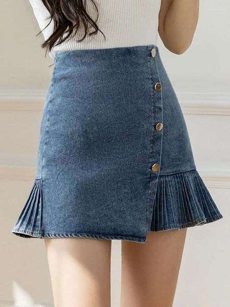 Schermate coreane canali di moda pantaloncini di jeans femminile in vita alta ragazza sopra ginocchia mini jeans bottoni gonna