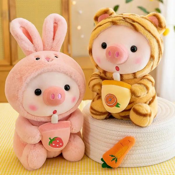 Bubble Pig Plüschspielzeug gefülltes Tierhasen Frosch Einhorn Tiger Kissen Tasse Milch Tee Boba Plushies Puppe Geburtstagsgeschenk kuschely Baby 240422