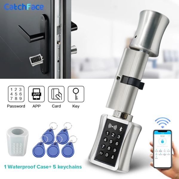 Controle ttlock bluetooh cilindro à prova d'água Smart Lock Lock Remote Control remoto sem chave trava de porta eletrônica App wifi Código digital RFID Bloqueio de cartão