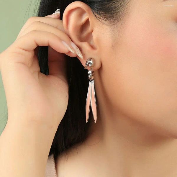 Orecchini a pennaglie adorabili shiny strass rosa rosa glassa a orecchie di orecchio in metallo goccia per donne regalo feste