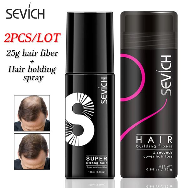 Шампуоконниционер Sevich 2pcs/Lot Hair Fiber Set 25G Строительное волокно + волосы с аэрозольным спрей кератин