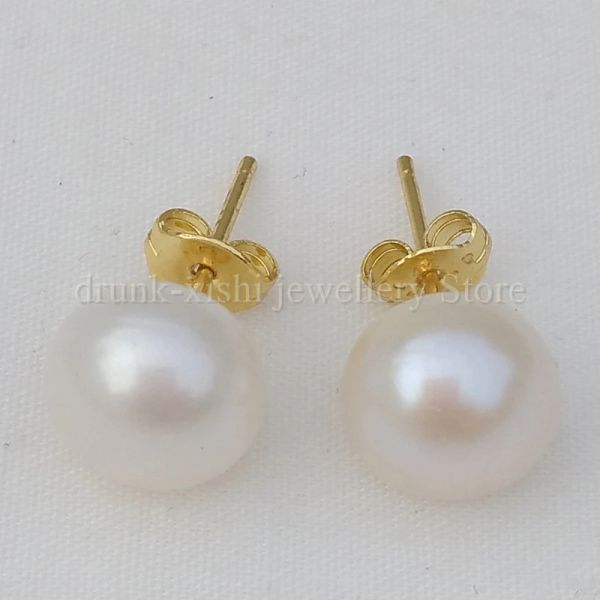 Orecchini Ottimo prezzo Spedizione gratuita!78 mm Genuino Akoya White Natural Pearl Stallings Bread Forme riempita 14k Gold Mother's Day Gift