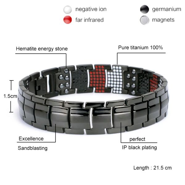 Fios 100% pura pulseira magnética Men Men Black Men Bracelet Hematite Health Energy Bracelet for Women Benefícios