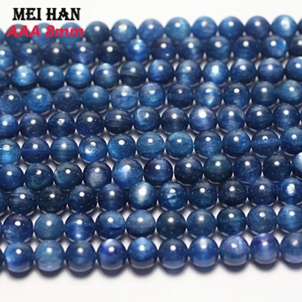 Strands meihan por atacado azul kianita lisa redonda miçangas de pedra preciosa para jóias fazendo colar de pulseira diy
