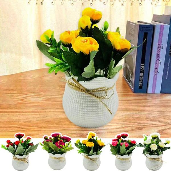 Dekorative Blumen Simulationspflanzen elegante künstliche Topf mit 6 Blumenköpfen für Home Office Decor Hochzeit Herzstück Innen im Freien