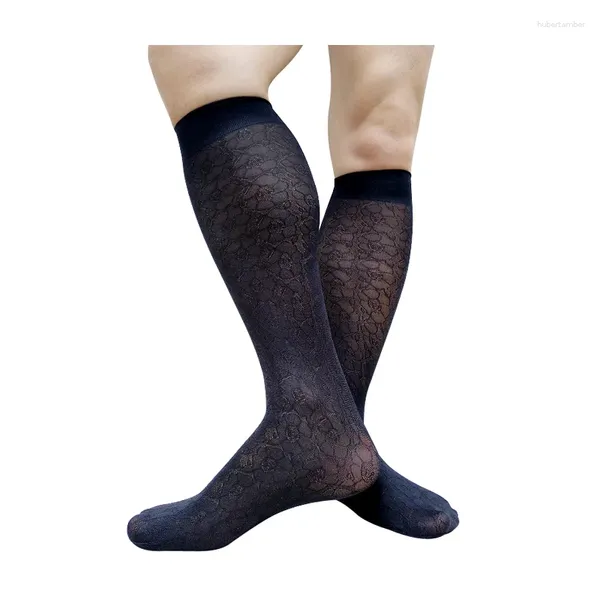 Herrensocken sehen durch Knie hohe Herren formelle Kleideranzug schwarz Blumen sexy Dessous -Strumpf lustiger Langrohrschlauchgeschäft