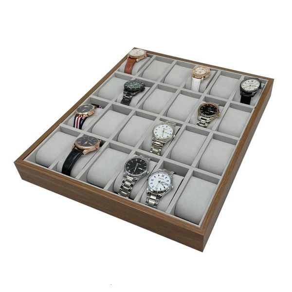 24 Slots Slots Walnut Wood Wood Watch Storage Display Box Wristwatch Organizer Display Bandejas de relógios com travesseiros Casos de presente 240412