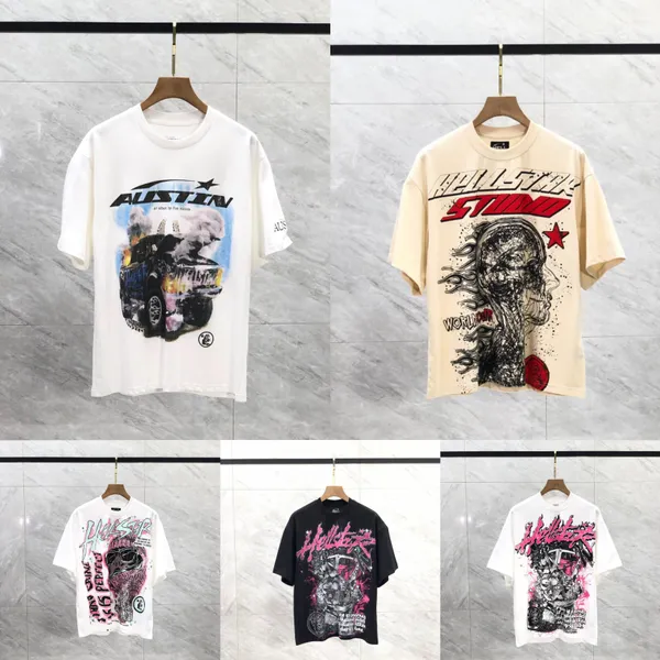 Hell Star Shirt Mens Camisetas de designer de camisetas Men Tees Rapper Womens Lavado Cravo Pesado Cinzento UNISSISEX Manga curta Top High Street Fashion Retro
